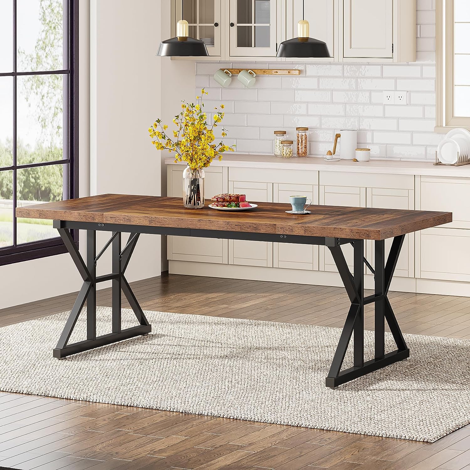 Wood Dining Table, Farmhouse 70.8" Kitchen Table for 6 People Tribesigns